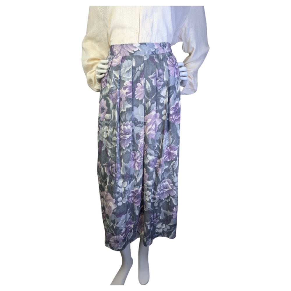 Vintage 90s TanJay Floral Pleated Midi Skirt With Pockets | Size 14, L/XL